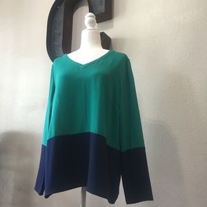 Color Block Long Sleeve V-Neck Tunic